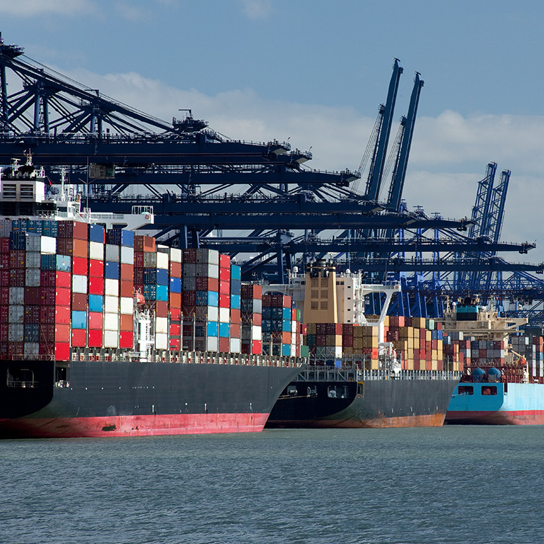 Cargo vessels aligned